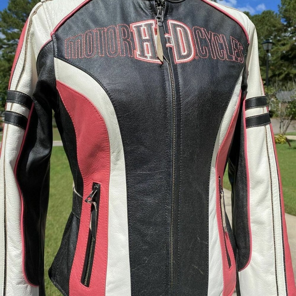 Rare Harley Davidson RIDGEWAY Pink Leather Riding Jacket LARGE